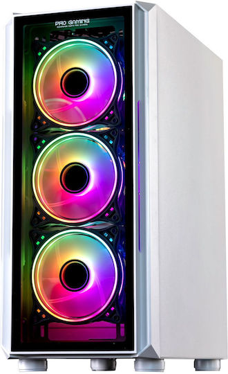 ProGaming Pro Gaming Bastion Midi Tower Computer Case with Side Window and ARGB Lighting White