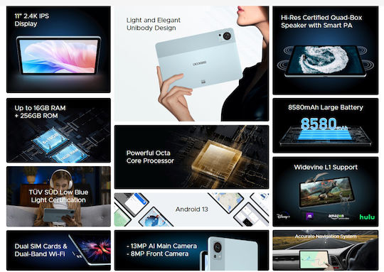 Doogee T30S 11" Tablet (6GB/256GB) Μαύρο