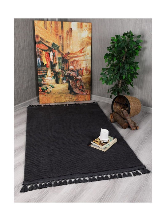Eco-Carpet Cordoba Rutschfest Teppich Rund Zottelig Pelzige mit Fransen Charcoal