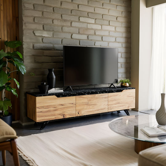 TV-Möbel Hölzernes Kasandra Black Marble / Walnut L180xB35xH48.5cm