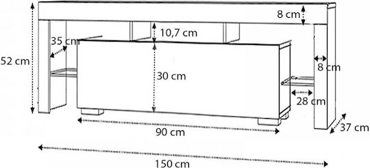 Έπιπλο Τηλεόρασης Stilo με Φωτισμό LED Λευκό Μ150xΠ37xΥ52cm