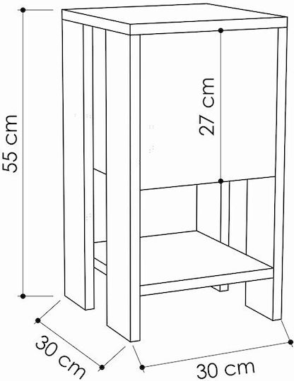 Ema Wooden Bedside Table Λευκό 30x30x55cm