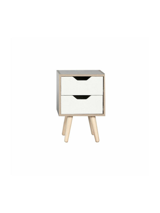 Alina Wooden Bedside Table Λευκό / Sonoma 29x29x44cm
