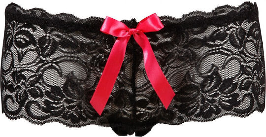 Cottelli Collection Pants with Bow Frauen Sexy Boxer offenem Schritt Schwarz