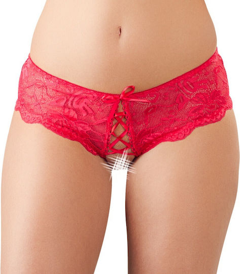 Cottelli Collection Pants & String Set Frauen Sexy Zeichenfolge offenem Schritt Black Red