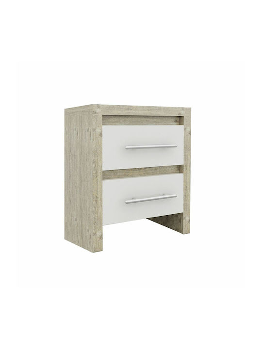 Kennel Wooden Bedside Table Λευκό / Sonoma 47x39x57cm