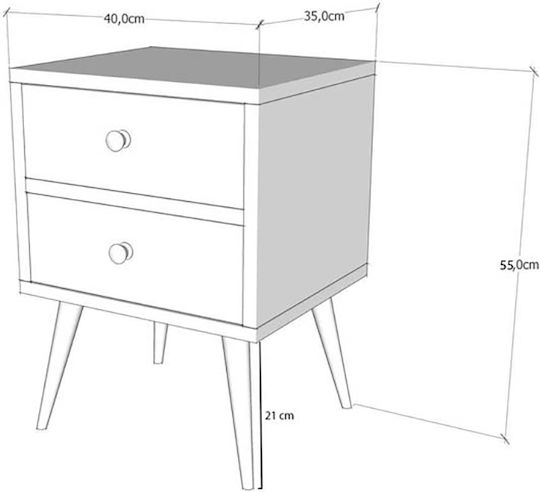 Κομοδίνο Malmo Ξύλινο Λευκό 55x40x55cm