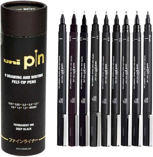 Uni Tube Finerliner Black 9 Pcs 401228