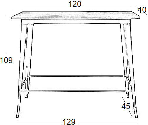Texas Outdoor Bar Free Standing Table with Wood Surface and Metal Frame Chestnut 120x40x103cm