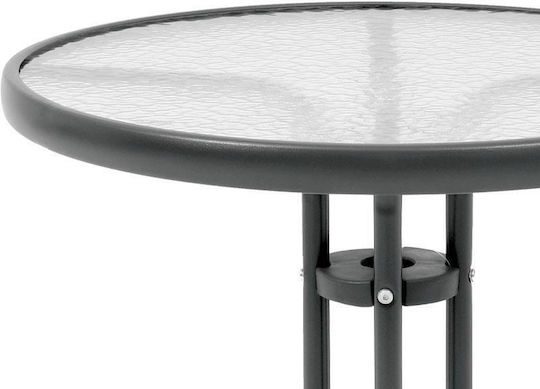 003 Outdoor Dinner Table with Glass Surface and Metal Frame Gray 80x80x72cm