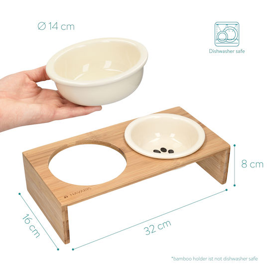 Navaris Ceramic Bowl Food & Water for Dog & Cat with Base 350ml in White Color 2pcs
