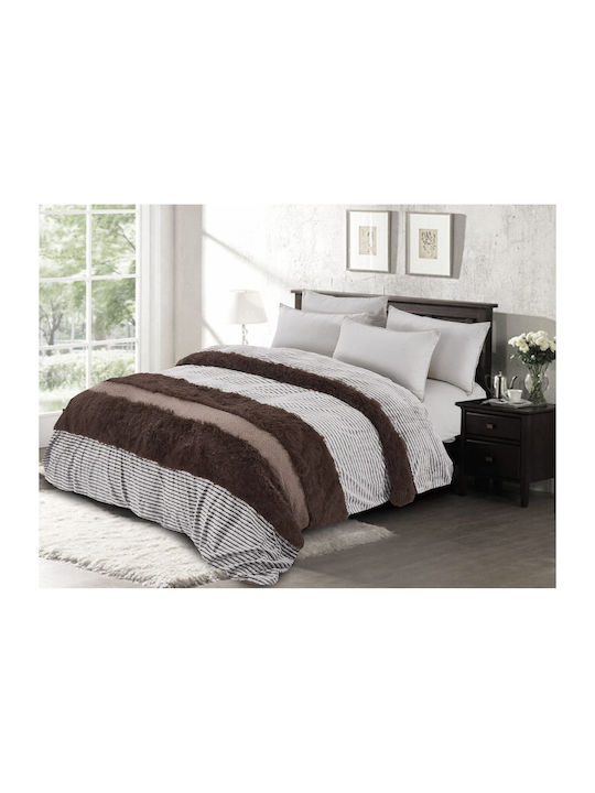 Saray Home Duvet Cover Queen 220x240cm Stripe Ivory / Brown 300 GSMGsm