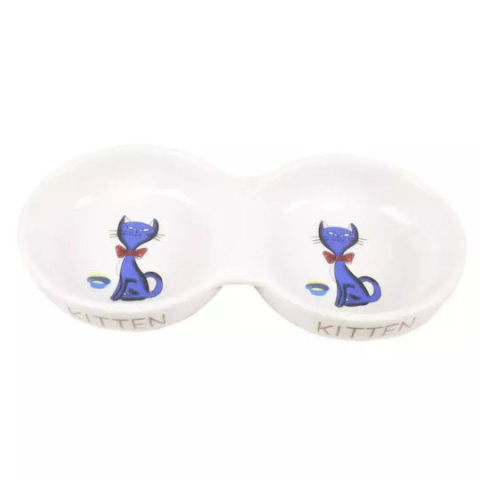 Flamingo Double Kitten Keramik Schalen Futter & Wasser für Katze 2x 24cm in Weiß Farbe