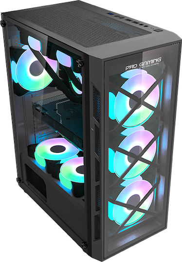 ProGaming Triple X Геймърско бюро Midi Tower Компютърна кутия със страничен прозорец и ARGB осветление Черен