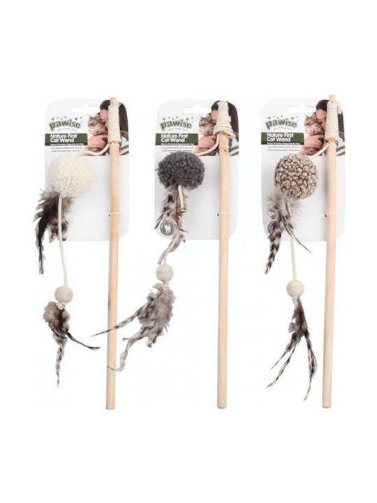 Pawise Nature First Ball Teaser Katzenspielzeug Stock mit Ball und Federn Grau Verschiedene Farben