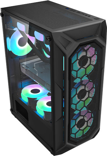 ProGaming Hive Gaming Midi-Turm Computergehäuse mit Seitenfenster und ARGB-Beleuchtung Schwarz