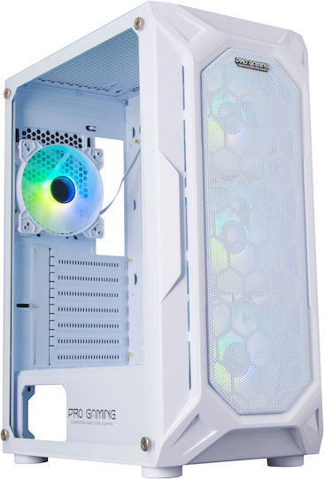 ProGaming Hive Gaming Midi Tower Computer Case with Side Window and ARGB Lighting White