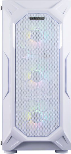 ProGaming Hive Gaming Midi Tower Computer Case with Side Window and ARGB Lighting White