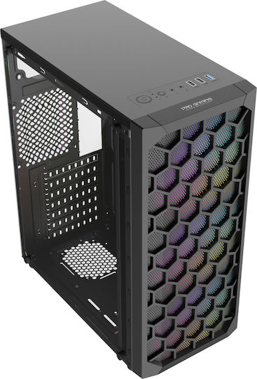 ProGaming BARREN Геймърско бюро Midi Tower Компютърна кутия със страничен прозорец и ARGB осветление Черен