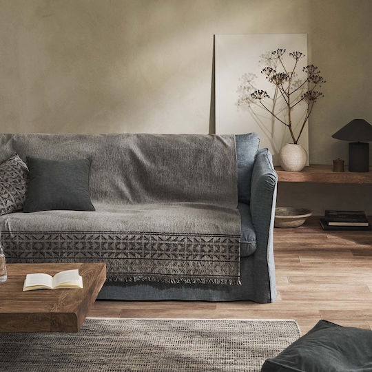 Gofis Home Indira Sofa Throw 2 Seater Chenille 258x250cm Ash Beige-Black 258/13