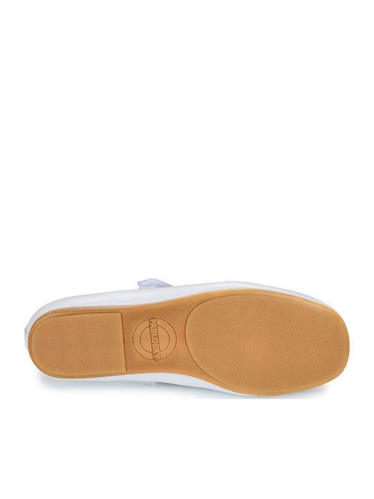 Kids Leather Ballerinas with Hoop & Loop Closure White