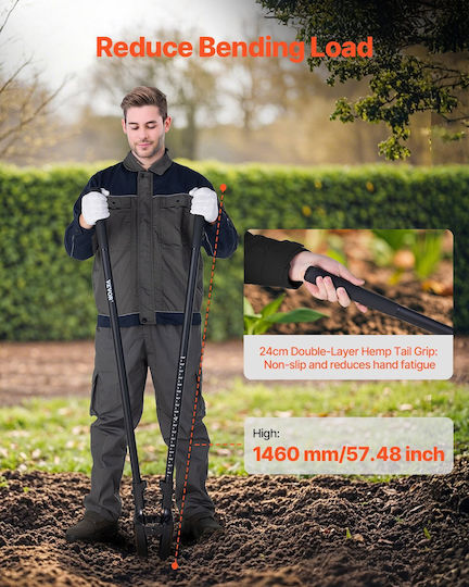 Vevor Pfostenlochgräber mit Fiberglasgriff und Skalenmarkierung 57,5" Lochgräber
