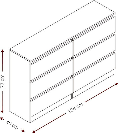 Συρταριέρα Κρεβατοκάμαρας Juniper 6s mit 6 Schubladen Schwarz 138x40x77cm