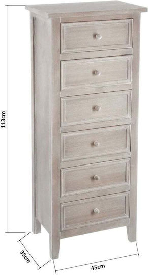Charme Wooden Chest of Drawers Natural 45x35x113cm