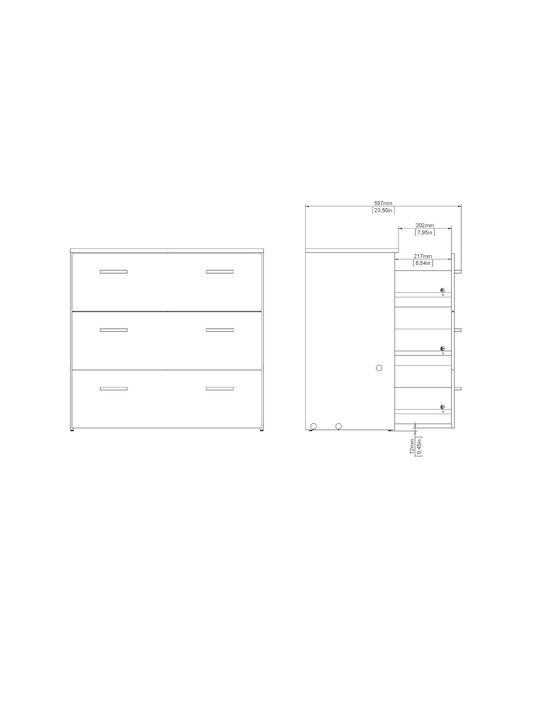 Space Wooden Chest of Drawers with 3 Drawers White 74.1x35.95x69.9cm