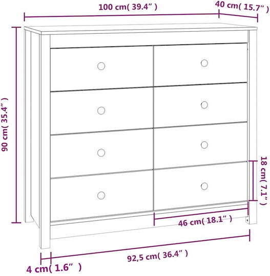 Chest of Drawers of Solid Wood Coffee 100x40x90cm