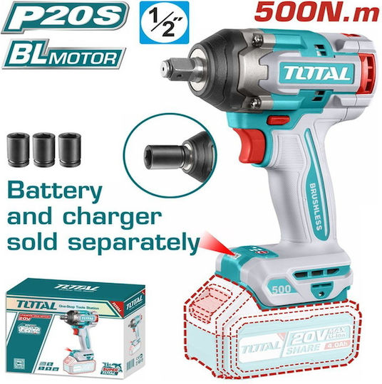 Total Brushless Impact Wrench Battery 20V Solo with Socket 1/2"