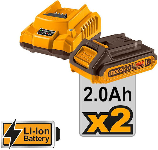 Ingco CIWLI2040 Brushless Impact Wrench Battery 20V 2x2Ah with Socket 1/2"