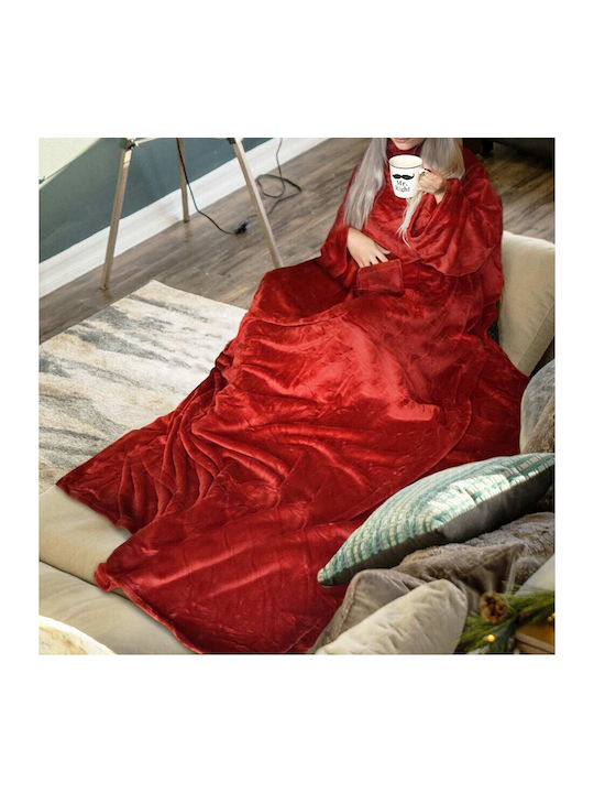 Mikamax Pătură Polar Fleece Cu Mâneci 150x215cm Roșie