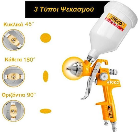 Ingco Πιστόλι Βαφής Αέρος HVLP Άνω Δοχείου 1.4mm