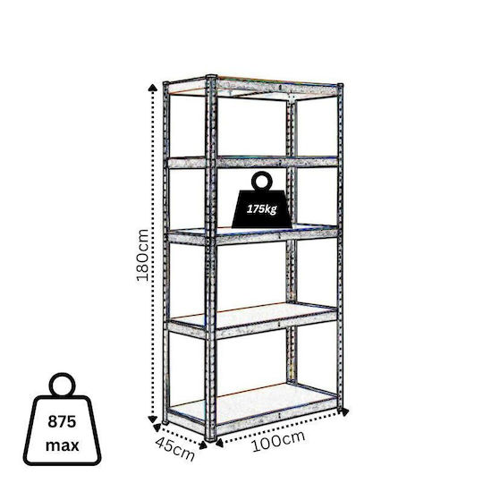 Vesta Dexion Galvanized Rack 100x45x180cm with 5 Shelves Total Load Capacity 875kg