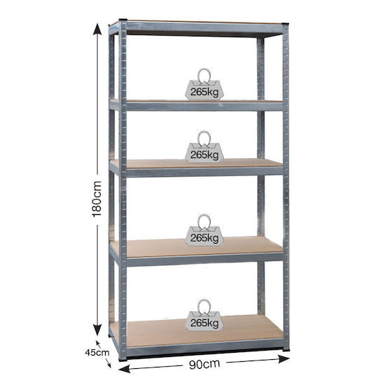 Bulle Ραφιέρα Dexion Γαλβανιζέ 90x45x180εκ. με 5 Ράφια Συνολικής Αντοχής 1325kg