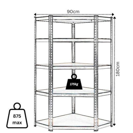Vesta Γωνιακή Ραφιέρα Dexion Γαλβανιζέ 90x90x180εκ. με 5 Ράφια