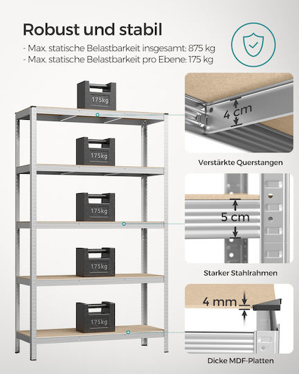 Songmics Ραφιέρα Dexion 120x60x200εκ. με 5 Ράφια Συνολικής Αντοχής 875kg