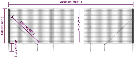 vidaXL Plasă de sârmă Galvanizat cu Îmbrăcăminte din PVC Module Gri 1.6x25m