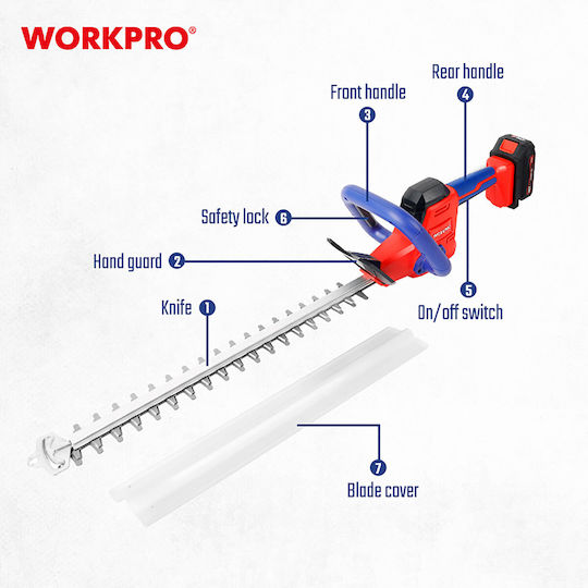 WorkPro Solo Hedge Trimmer Battery 20V with Blade 45cm WP391613