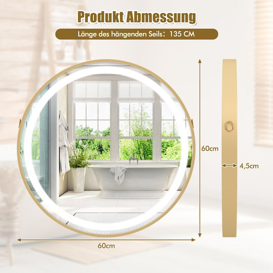 Costway BA8076DE-GD Στρογγυλός Led από Μέταλλο 60x60cm Ασημί