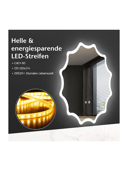 Costway Runder Badezimmerspiegel LED Berührung aus Metall 60x60cm Silber