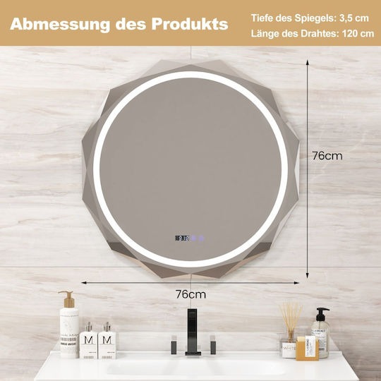 Costway Καθρέπτης Μπάνιου Led Αφής από Μέταλλο 76x76cm Λευκός