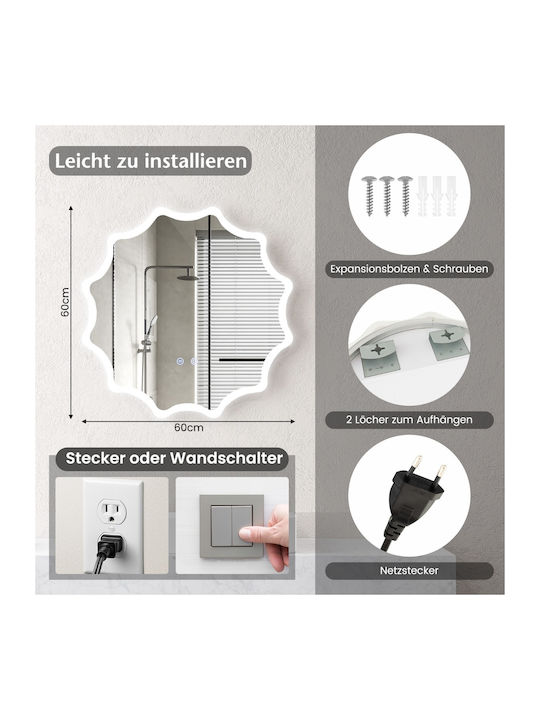Costway Runder Badezimmerspiegel LED Berührung aus Metall 60x60cm Silber