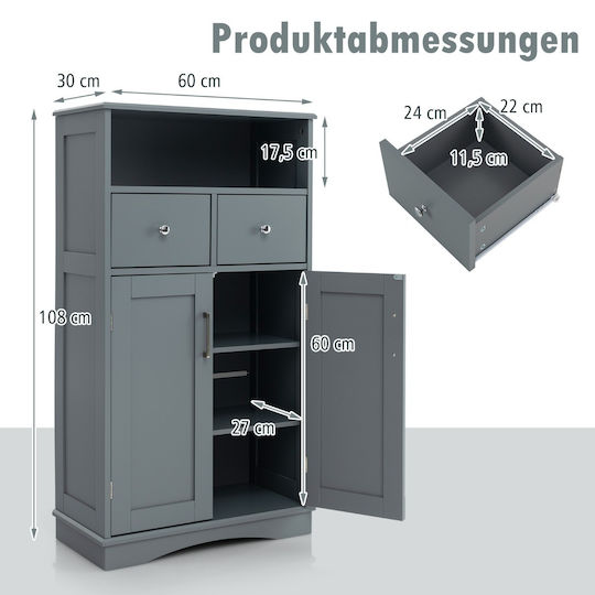 Costway Cabinet de baie L60xA30xÎ108cm Gri
