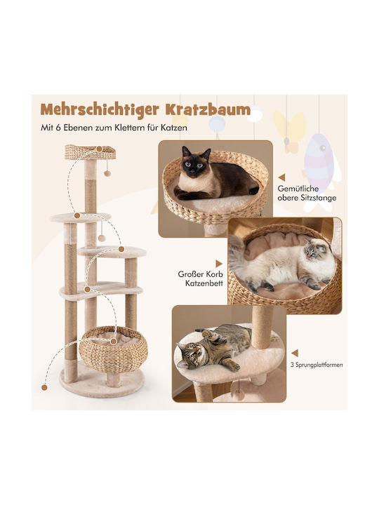 Costway Kratzbaum Katzenbäume Beige 6 Ebenen 58x58x164cm