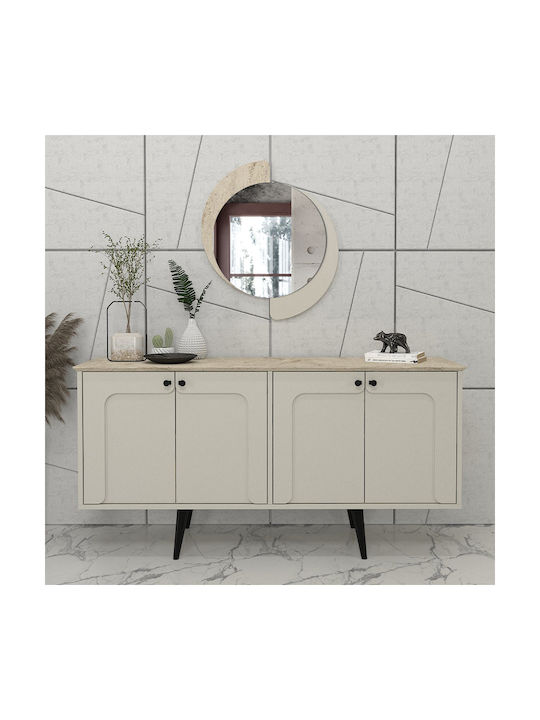 Megapap Sevilla Wall Mirror Oval with Beige Wooden Frame 69x59.2cm 1pcs