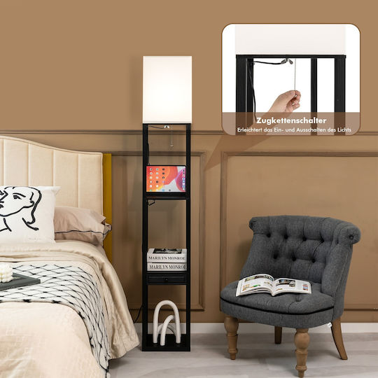 Costway Floor Lamp H159.5xW26cm. with Socket for Bulb E27 Black