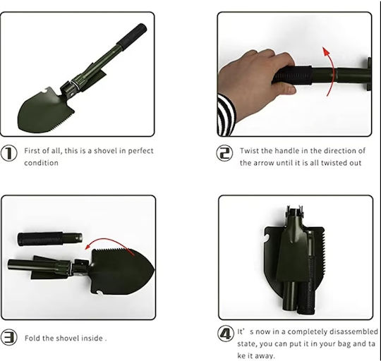 Pufo Army 40 Cm Folding Multifunctional Shovel Camping Fishing Green