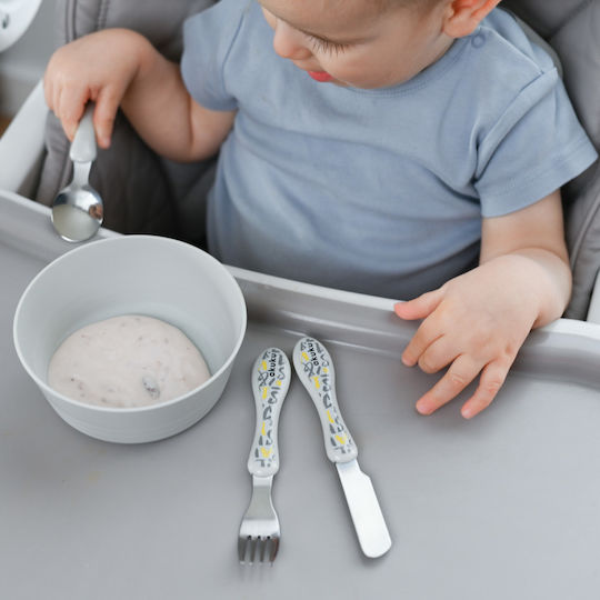 Akuku Set von Baby Besteck Edelstahl Beiges 3 Stück